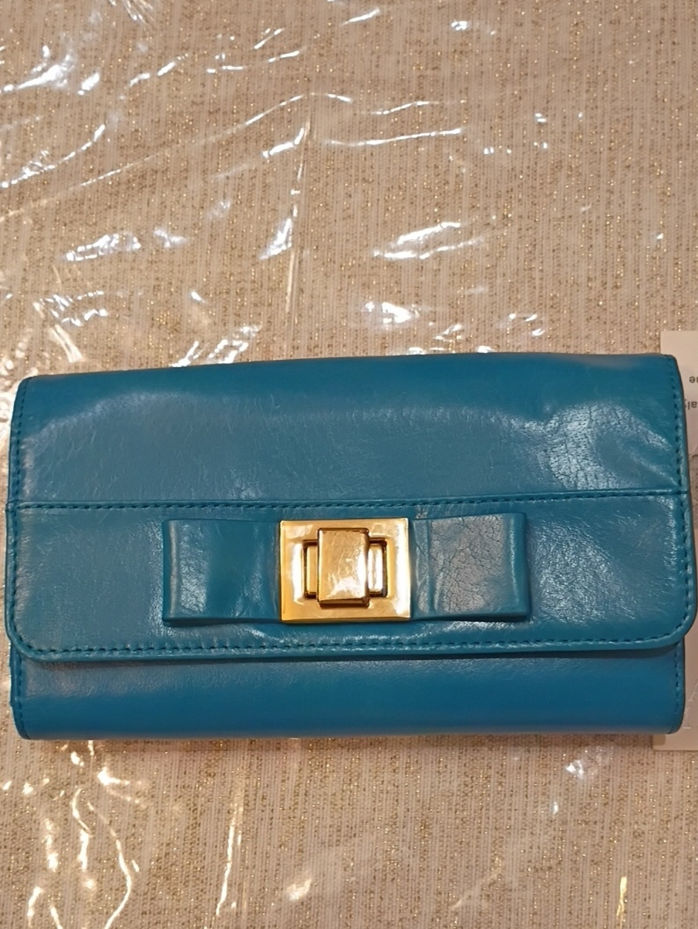 Badgley Mischka Turquoise Leather Bonnie Wallet EUC